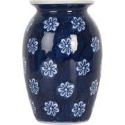 Clayre & Eef Vaas Ø 10x15 cm Blauw Wit Keramiek Bloemen
