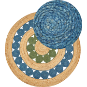 HOVIT - Vloerkleed - Blauw/groen - 140 cm - Jute