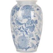 Clayre & Eef Vaas Ø 17x27 cm Wit Blauw Keramiek Vogels op Takken