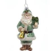 Glas groene kerstman met cadeau&bel 14,5 cm ornament
