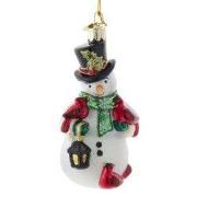 Glas NG sneeuwpop met kardinalen&lantaarn 7,5 cm ornament