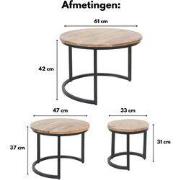 Salontafel Set van 3 - Industriële Salontafelset Erjan - Zwart/Goud