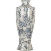 Clayre & Eef Vaas Ø 16x42 cm Wit Blauw Keramiek Bloemen