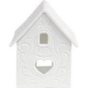 Clayre & Eef Waxinelichthouder Huis 7x8x9 cm Wit Porselein