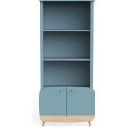 Bibliothèque 2 tablettes et 2 portes bleu orage et décor bois naturel ...