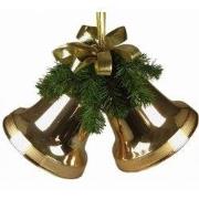 Twee klokken kerst goud 10 cm groen met strik