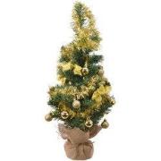 Mini kerstboom tafelboom mini D-H-Z zak boom h60 cm-20L groen/goud