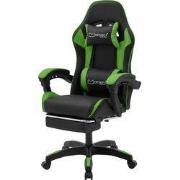 Gaming stoel met voetsteun en armleuning zwart-groen, gemaakt van imit...