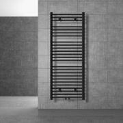 Badkamerradiator Sahara 600x1500 mm zwart recht met wandthermostaatkra...