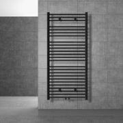 Badkamer radiator Sahara 750x1500 mm zwart recht met thermostaatkraan ...