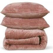 DoubleDry Dekbedovertrek Rib Flanel - Lits Jumeaux 240x220 cm + 2 Kuss...