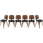 Set van 6 stoelen in zwart vinyl H80,5 cm - BRAND