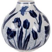 Clayre & Eef Vaas Ø 16x16 cm Wit Blauw Keramiek