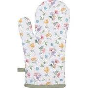 Clayre & Eef Ovenwant 18x30 cm Wit Groen Katoen Bloemen