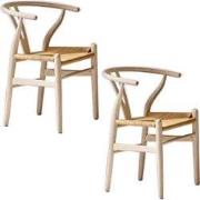 Set van 2 Eikenhouten stoelen met gebleekte afwerking en rieten zittin...