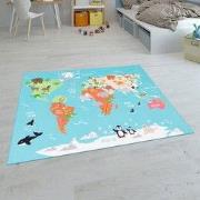 Kindervloerkleed - Binola - Wereldkaart - Turquoise / Blauw - 120x160 ...