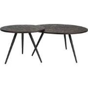 Salontafel Rond - Donkerbruin teakhout - Set Van 2 - 70x70x39cm