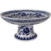 Clayre & Eef Taartplateau op Voet Ø 26x13 cm Wit Blauw Porselein