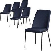 Eetkamerstoelen set van 6 donkerblauw met rugleuning, gestoffeerde sto...