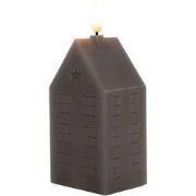 Kaars huisje wax 3d vlam 5x6x15 cm taupe