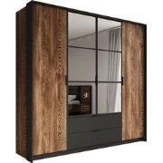 Meubella - Kledingkast Mulvey - Eiken - Antraciet - 220 cm - Met spieg...
