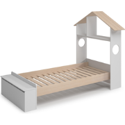 Lit 90x190 cm met een hoofdbord in de vorm van een huis en planken - A...