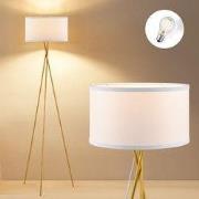 Moderne Vloerlamp - Metalen Staande lamp met wit stoffen Lampenkap - 5...