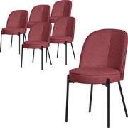 Eetkamerstoelen set van 6 rood met rugleuning, gestoffeerde stoelen vo...