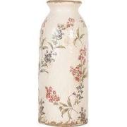 Clayre & Eef Vaas Ø 8x20 cm Beige Keramiek Bloemen