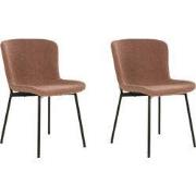 QUVIO Eetkamerstoel Lucy - Bouclé - Staal - Roestbruin - Set van 2