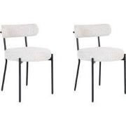 QUVIO Eetkamerstoelen Leanne - Bouclé - Staal - Wit - Set van 2