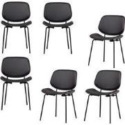 vtwonen Classic Eetkamerstoelen - Hout - Zwart/Walnoot - Set van 6