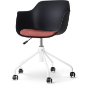 Nout-Liz bureaustoel zwart met terracotta rood zitkussen - wit onderst...