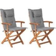 MAUI  - Tuinstoel set van 2 - Lichte houtkleur/Grijs - Acaciahout