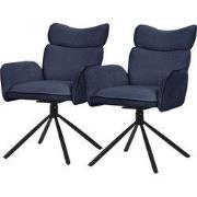 Eetkamerstoel set van 2 draaibaar donkerblauw met rugleuning en armleu...