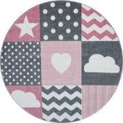 Kids Kinderkamer Hart En Ster Roze vloerkleed - Rond - 120 CM ROND