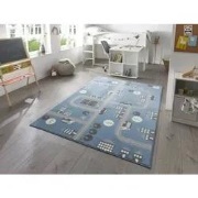 Kindervloerkleed - Adventures Stad Design Blauw - 120 X 170 CM