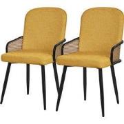 Eetkamerstoelen set van 2 mosterd met arm & rugleuning, gestoffeerde s...