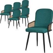 Eetkamerstoelen set van 6 petrol met arm & rugleuning, gestoffeerde st...