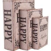 Clayre & Eef Opbergdoos Set van 3 Boeken 27 /22/17 cm Beige Hout