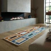 Loper - Retro Vloerkleed Geblokt - Handgetuft Gekleurd - Blauw / Multi...