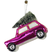 Ornament - Xmas Hanger -Pink Car/Xmas Tree 10x5x7cm