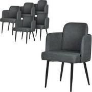 Set van 6 eetkamerstoelen met rugleuning & armleuning antraciet met me...