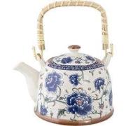 Clayre & Eef Theepot met Filter 700 ml Blauw Keramiek Bloemen