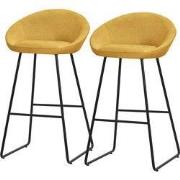 Barkruk set van 2 mosterd 56x94x50 cm met rugleuning en voetensteun to...