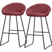 Barkruk set van 2 rood 56x94x50 cm met rugleuning en voetensteun tot 1...