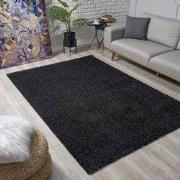 Loca Shaggy Vloerkleed – Modern Uni Effen – Zwart Hoogpolig & Zacht- 4...