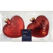 Hart glas L10b4h9,5 cm kerstrood 2 st