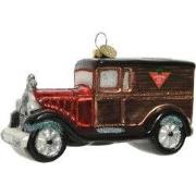 Ornament glas auto l5,4b13h8 cm zwart/rood