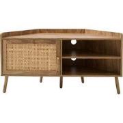 Hoek TV-meubel met 1 deur en rotan front en 2 open nissen L120 cm - PA...